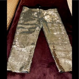 silver sequin plus size crop pants with lots of stretch. NEVER WORN